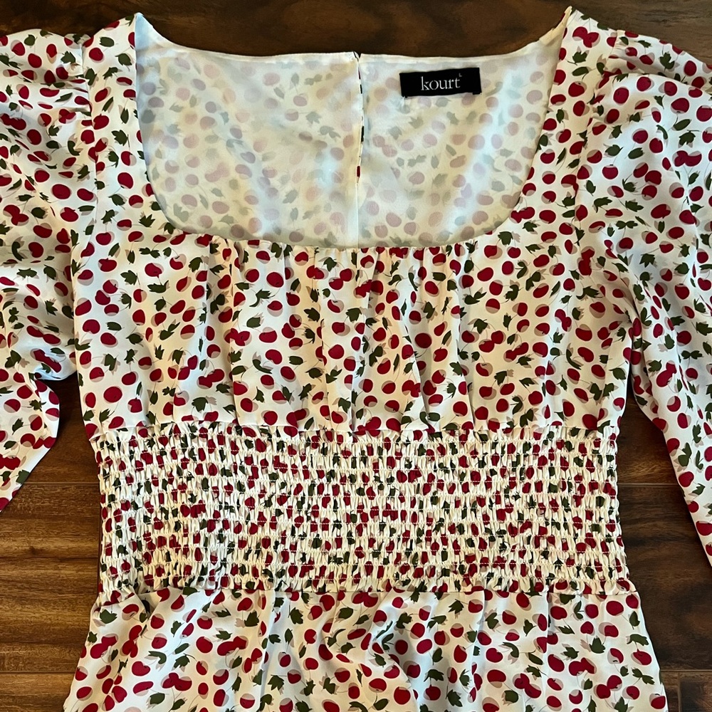 Kourt Cherry Peplum Long Sleeve Blouse sz L